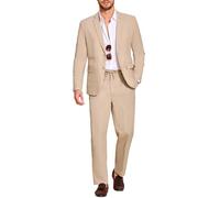Coofandy Ensemble 2 pièces en Lin pour Homme, Coupe Droite, Blazer léger et décontracté, Kaki, Taille XL
