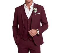 COOFANDY Ensemble de smoking 3 pièces pour homme, coupe ajustée, châle, revers à un bouton, veste, gilet, pantalon avec cravate