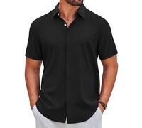 COOFANDY Hemd Herren Kurzarm Sommer Freizeithemd Button Down Regular Fit Shirt Urlaub Strand Hemden Schwarz S