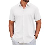 COOFANDY Hemd Herren Kurzarm Sommer Freizeithemd Button Down Regular Fit Shirt Urlaub Strand Hemden Weiß 2XL