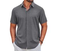 COOFANDY Hemd Herren Kurzarm Sommer Freizeithemd Button Down Regular Fit Shirt Urlaub Strand Hemden Grau 2XL