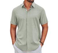 COOFANDY Hemd Herren Kurzarm Sommer Freizeithemd Button Down Regular Fit Shirt Urlaub Strand Hemden Hellgrün L