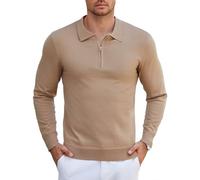 COOFANDY Jersey Para Hombre Con Cremallera de Un Cuarto Jersey de Polo Ligero Jersey de Negocios Para el Ocio Caqui M