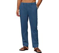 COOFANDY Pantalon Homme en Lin Léger Pantalon d'été Décontracté Pantalons de Plage Uni avec Poches Taille Elastique Bleu Foncé XL