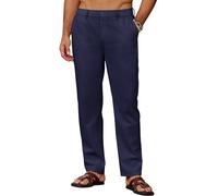COOFANDY Pantalon Homme en Lin Léger Pantalon d'été Décontracté Pantalons de Plage Uni avec Poches Taille Elastique Bleu Marine 3XL