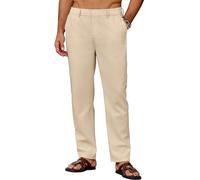 COOFANDY Pantalon Homme en Lin Léger Pantalon d'été Décontracté Pantalons de Plage Uni avec Poches Taille Elastique Kaki Clair XL