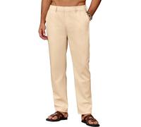 COOFANDY Pantalon Homme en Lin Léger Pantalon d'été Décontracté Pantalons de Plage Uni avec Poches Taille Elastique Marron Clair XL