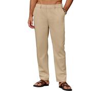 COOFANDY Pantalon Homme en Lin Léger Pantalon d'été Décontracté Pantalons de Plage Uni avec Poches Taille Elastique Kaki M