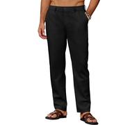 COOFANDY Pantalon Homme en Lin Léger Pantalon d'été Décontracté Pantalons de Plage Uni avec Poches Taille Elastique Noir XXL