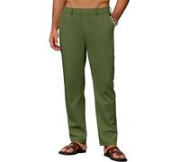 COOFANDY Pantalon Homme en Lin Léger Pantalon d'été Décontracté Pantalons de Plage Uni avec Poches Taille Elastique Vert Armée XL