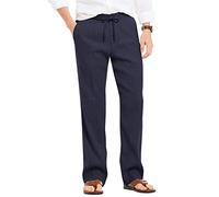 COOFANDY Pantalon pour Hommes Pantalon en Lin avec Cordon de Ralliement Pantalon Décontracté Taille Elastique Pantalon Décontracté Pantalon d'Eté Bleu Marine XL