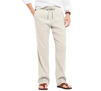 COOFANDY Pantalon pour Hommes Pantalon en Lin avec Cordon de Ralliement Pantalon Décontracté Taille Elastique Pantalon Décontracté Pantalon d'Eté Kaki Clair S