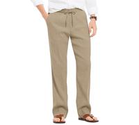 COOFANDY Pantalon pour Hommes Pantalon en Lin avec Cordon de Ralliement Pantalon Décontracté Taille Elastique Pantalon Décontracté Pantalon d'Eté Kaki 3XL
