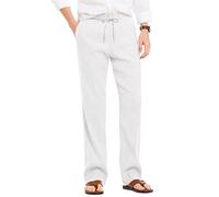 COOFANDY Pantalon pour Hommes Pantalon en Lin avec Cordon de Ralliement Pantalon Décontracté Taille Elastique Pantalon Décontracté Pantalon d'Eté Blanc XL