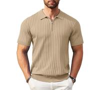 COOFANDY Polo à Manches Courtes avec Fermeture éclair pour Homme, en Tricot côtelé Tendance et décontracté, Kaki, XX-Large