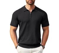 COOFANDY Polo à Manches Courtes avec Fermeture éclair pour Homme, en Tricot côtelé Tendance et décontracté, Noir, XX-Large