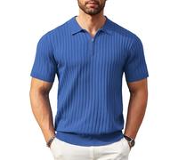 COOFANDY Polo à Manches Courtes avec Fermeture éclair pour Homme, en Tricot côtelé Tendance et décontracté, Bleu, Taille M