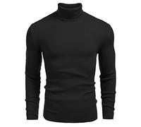 COOFANDY Pull à col roulé pour Hommes à Manches Longues Pull à col roulé Loisirs Slim fit Basique pour Hommes Le-Noir M
