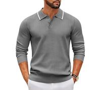 COOFANDY Pull Homme à Col Polo Manches Longues Tricot Fin Patte de Boutonnage Style Loisirs Basic Coupe Regular Fit Gris Foncé XXL