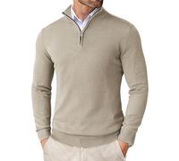 COOFANDY Pull Homme Sweat Zippé Manches Longues Col Quart Pullover Tricots Pull Hiver LéGer Et éLastique Kaki XXL