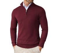 COOFANDY Pulls pour Hommes Col Roulé Pull Tricoté Quart De Fermeture Éclair Coupe Slim Pull d'hiver Chaud Léger Pull à Manches Longues Pulls Solides Classique 1-Vin Rouge S