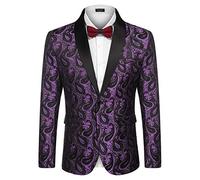 COOFANDY Veste de Smoking pour Homme Motif Cachemire - Violet - Taille L