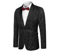 COOFANDY - Vestes blazer décontractées pour hommes - Costume rétro jacquard à imprimé floral paisley - Vestes à bouton unique - Costumes chics et élégants pour dîner, a noir, M