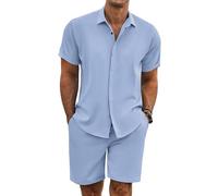 COOFANDY Vêtement de plage d'été pour homme - 2 pièces - T-shirt à manches courtes et short - Texture de vacances - Ensemble débardeur pour homme