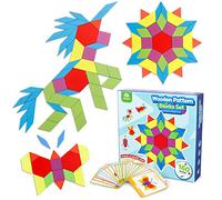 Coogam 160 Pcs modèle en Bois Blocs Set géométrique Forme de Manipulation Puzzle - Graphiques Tangram Jouets Casse-tête STEM Cadeau pour Les Enfants avec 24 Cartes de Conception Pcs