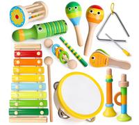 Coogam Appareil de musique en bois, plaque de sonnette, flûte malaga, instruments de percussion en bois, jouets de musique rythmique, cadeaux éducatifs Montessori