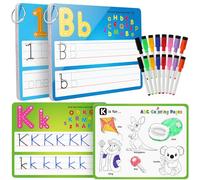 Coogam Carte d'exercices d'écriture manuscrite - 36 lettres et chiffres - Stylo à coloriage double face - Jouet éducatif Montessori - Cadeau pour enfants de 3 ans