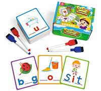 Coogam Cartes flash d'orthographe de voyelle courte, apprendre à écrire CVC, mots à vue, motif coloré, cartes d'écriture manuscrite, motricité fine, jouet éducatif, cadeau pour enfants de 3, 4, 5 ans