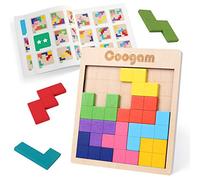 Coogam en Bois Tangram Puzzle modèle Bloque Le Jeu de Casse-tête avec 60 défis, 3D de Russe en Forme de Bois Montessori STEM Jouets éducatifs