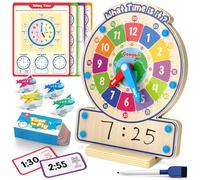 Coogam Horloge en Bois d'Enseignement du Temps, Horloge Analogique Numérique avec Tableau d'Affichage des Mouches Jeu de Plateau, Jouet Éducatif d'Apprentissage pour Enfants de 3 4 5 Ans en Classe à