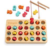 Coogam Jeu de pêche magnétique en Bois de, Puzzle de triage de Couleur Alphabet ABC pour Enfants, Montessori Lettres Cadeau cognition préscolaire, Apprentissage précoce avec 2 pôles