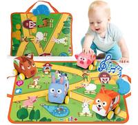 Coogam Jouet d'animaux de la ferme, convient pour un enfant de 1 an, un ensemble de véhicules à relais doux, tapis avec jeux de voix, compétences moteur pour bébé, jeux d'accompagnement, cadeaux