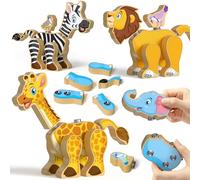 Coogam Jouet de construction en bois Snap ensemble, démontez le bâtiment, blocs de construction d'animaux, moteur fin STEM, cadeau pour enfants de 3, 4, 5 ans