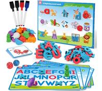 Coogam Preschool Alphabet Learning Playset Jeu de lettres magnétiques reconnaissance de l'abc éducatif avec 6 cartes d'activité, jouet d'autisme manipulateur phonique pour enfants âgés de 3 ans et