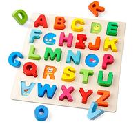 Coogam Puzzle Alphabet en Bois Panneau à Lettres ABC Bouton Blocs de Puzzle Montessori Apprentissage précoce Cadeau Jouet éducatif pour 1 2 3 Ans Bambin bébé Enfants