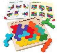 Coogam Puzzles en Bois, Motifs de Formes colorées Puzzles Bouts d'esprit 3D logique Jeu de QI des Blocs géométriques Montessori STEM Puzzle Jouets Cadeaux pour Les Jeunes et Les Jeunes