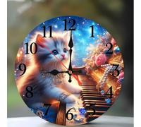 Cooiiye Horloge Murale Silencieuse 20 cm sans Tic-Tac,Pendule Décorative Ronde Moderne pour Intérieur, Horloge Murale à Quartz Silencieuse pour Maison et Bureau(Piano Cat)