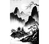 Cooiiye Peinture Numérique Paysage Noir Blanc Peinture par Numéro à l'Huile sur Toile Sans Cadre Acrylique 40x50cm Adulte Enfant Nature Art Utilisateur-Créé Traditionnel Non Repliable