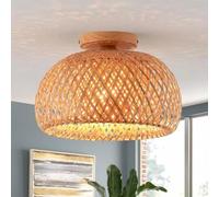 COOINJOY Plafonnier en bambou fait à la main, style bohème en rotin semi-encastré, design en osier tressé pour chambre à coucher, couloir et chambre d'enfant, couleur naturelle (D30, sans ampoule)