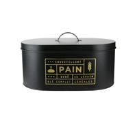 COOK CONCEPT - Boîte À Pain En Métal Noir Mat Avec Illustrations Dorées - Conçu Pour Stockage Pain et Viennoiseries - Grande Capacité - Dimensions 34,5 x 20 x 18 cm