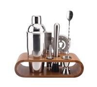 Cook Concept – Coffret à cocktail KV7303 – Support bambou, shaker & accessoires – Argent