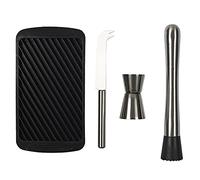 COOK CONCEPT Coffret à Mojito 4 Accessoires en Inox Argent et Noir | Inox, coffret à mojito 4 pièces, moule à glace doseur couteau pilon, mixologie, idée cadeau, argent et noir