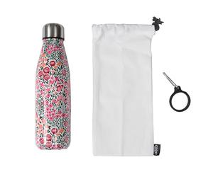 COOK CONCEPT Coffret Bouteille Isotherme Fleurie avec Mousqueton Amovible | Acier inoxydable, isotherme, 500 ml, motif fleuri, mousqueton amovible, pochon inclus, chaud ou froid, sorties randonnées