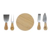 COOK CONCEPT - Coffret Fromages Couteau X4 et Planche - Bois et Inox - Dimensions : 19.5 X 15.5 X 2.5 cm