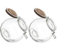 COOK CONCEPT, KA0367, Bocal de Conservation en Verre Transparent avec Bouchon en Acacia, Design Moderne et élégant, hermétique, idéal pour pâtes, Fruits secs, épices - 1L, Naturel (Lot de 2)