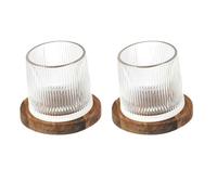 COOK CONCEPT, KA0390, Duo de Verres à Whisky en Verre Transparent avec Support en Acacia, idéal pour Cocktails et apéritifs, capacité 16cl, Design élégant, Taille 16cl, Couleur Transparent